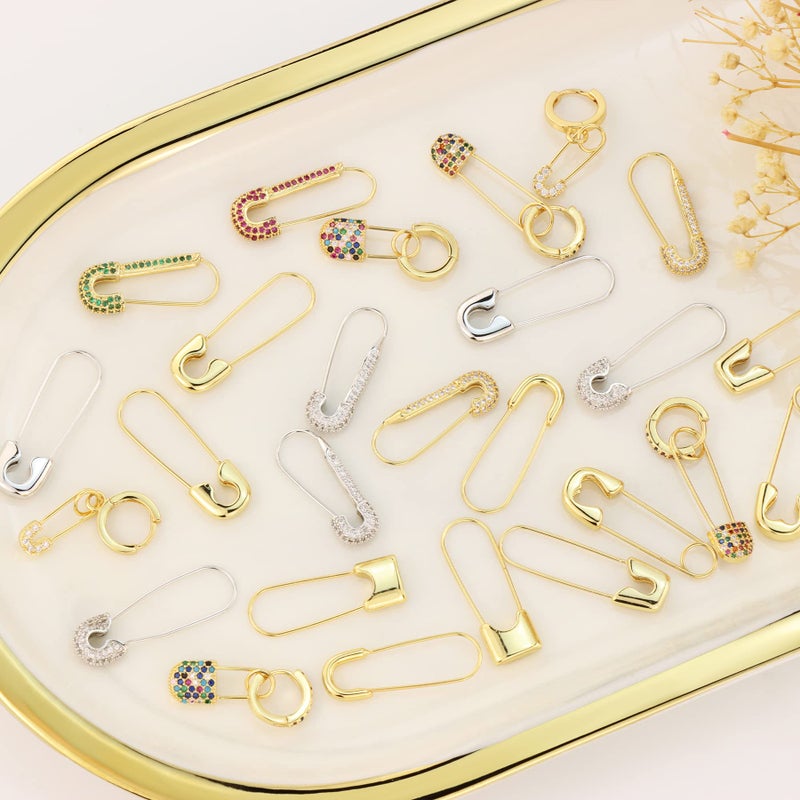 SANNYRA Safety Pin Earrings for Women, 14K Gold Paperclip Earrings for Women Trendy, Minimalist Dangle Hoop Paper Clip Ear Hoop Studs Daily Jewelry - Image 5